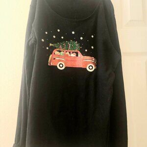Karen Kane novelty Christmas Party Holiday Black cotton long sleeve shirt M